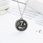 925 Sterling Silver Moon & Star Pendant Necklace With Necklace - Set - Dark Silver - One Size