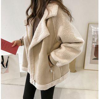 Fleece Panel Zipped Biker Jacket
