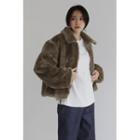 Hidden-button Faux-fur Jacket Brown - One Size