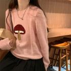 Mushroom Print Sweater Sweater - Red & Brown & Pink - One Size