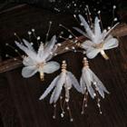 Wedding Set: Flower Hair Clip + Fringed Earring Set - Hair Clip & Clip On Earrings - One Size