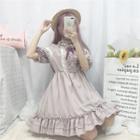 Ruffle Trim Elbow-sleeve A-line Dress Gray - One Size