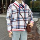 Plaid V-neck Long-sleeve Sweatshirt