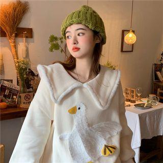 Doll Collar Duck Applique Sweatshirt