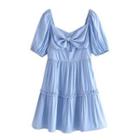 Short-sleeve Bow Accent Smock Dress