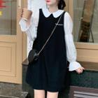 Lantern-sleeve Blouse / Mini Overall Dress