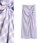 Knotted Gingham Check Midi Skirt