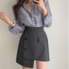 Plain Blazer / Shirt / Asymmetrical Mini Pencil Skirt