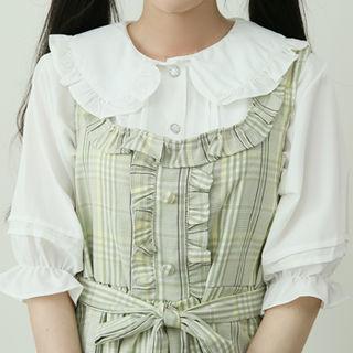 Peter Pan-collar Pintuck Blouse White - One Size