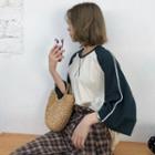 3/4-sleeve Two-tone Oversized Top