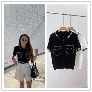 Short-sleeve Rhinestone Detail Polo Shirt