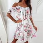 Short-sleeve Cold-shoulder Floral A-line Dress