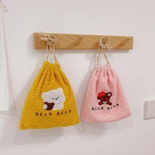 Bear Embroidered Drawstring Pouch