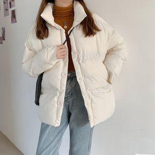 Plain Padded Jacket Almond White - One Size