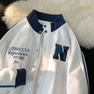 Long-sleeve Striped Letter Embroidered Baseball Jacket