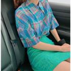 Plaid Elbow-sleeve Shirt / Mini Skirt