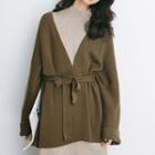 Wide-sleeve Long Cardigan With Sash