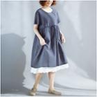 Short-sleeve Frill-trim Palid Midi Dress