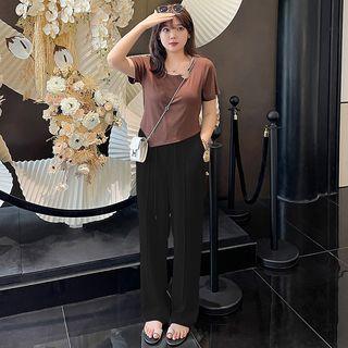 Short-sleeve T-shirt / Drawstring Wide Leg Pants