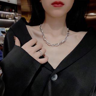 Faux Pearl Choker Necklace - Silver - One Size