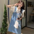 Short-sleeve T-shirt / Denim Mini Overall Dress