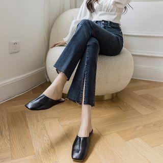 Frayed Slit-hem Boot-cut Jeans