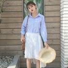 Set : Plain Long-sleeve Shirtdress + Lace Mini Skirt