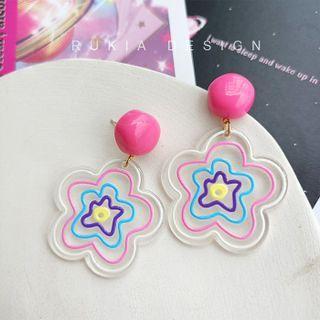 Resin Flower Sterling Silver Drop Earring / Clip-on Earring
