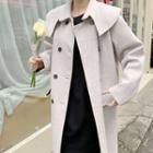 Capelet-collar Wool Blend Long Coat With Sash Oatmeal - One Size