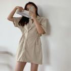 Short-sleeve Polo Collar Drawstring Dress