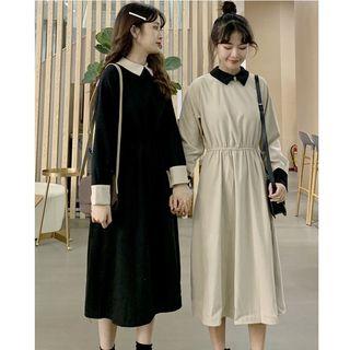 Long-sleeve Midi Collar Dress