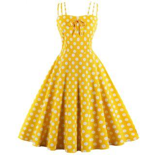 Triple Strap Dotted Midi A-line Dress