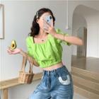 Lace Trim Square-neck Short-sleeve Crop Top