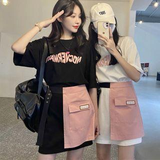 Short-sleeve Lettering T-shirt Dress / Paneled A-line Skirt