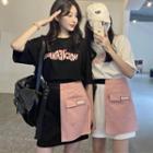 Short-sleeve Lettering T-shirt Dress / Paneled A-line Skirt