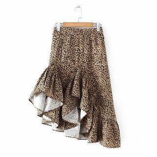 Leopard Print Asymmetrical A-line Skirt