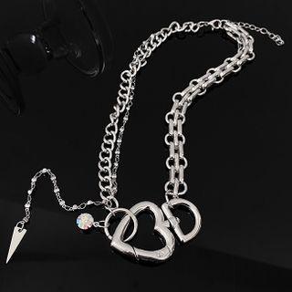 Layered Chain Necklace 01 - 1pc - Silver - One Size