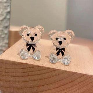 Bear Stud Earring 1 Pair - Black Bow - Transparent - One Size