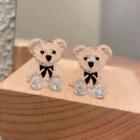Bear Stud Earring 1 Pair - Black Bow - Transparent - One Size