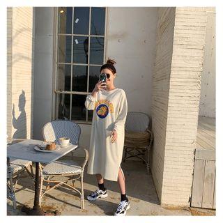 Bulldog Print T-shirt Dress Oatmeal - One Size