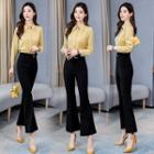 Set: Plain Shirt + High Waist Bootcut Pants