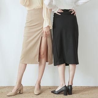 Plain Slit Midi Straight-fit Skirt