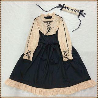 Long-sleeve Frill-trim A-line Lolita Dress / Headband