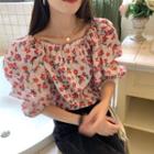 Puff-sleeve Off-shoulder Collar Floral Top Floral - One Size