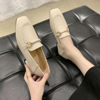 Square Toe Faux Leather Block Heel Loafers