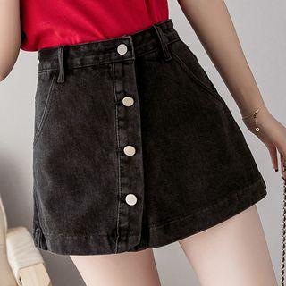 A-line Mini Buttoned Denim Skorts