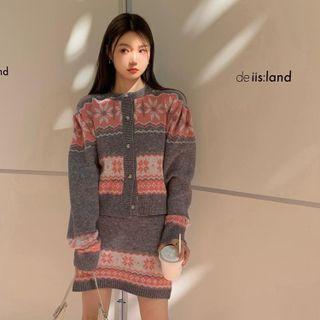 Flower Print Cardigan / Sleeveless Mini Knit Dress