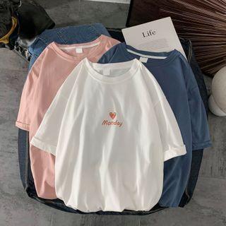 Lettering Heart Print Short-sleeve T-shirt