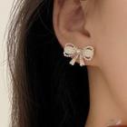 Faux Pearl Ribbon Sterling Silver Stud Earring 1 Pair - Gold - One Size