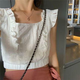 Ruffle Strap Cropped Top As Shown In Figure - One Size